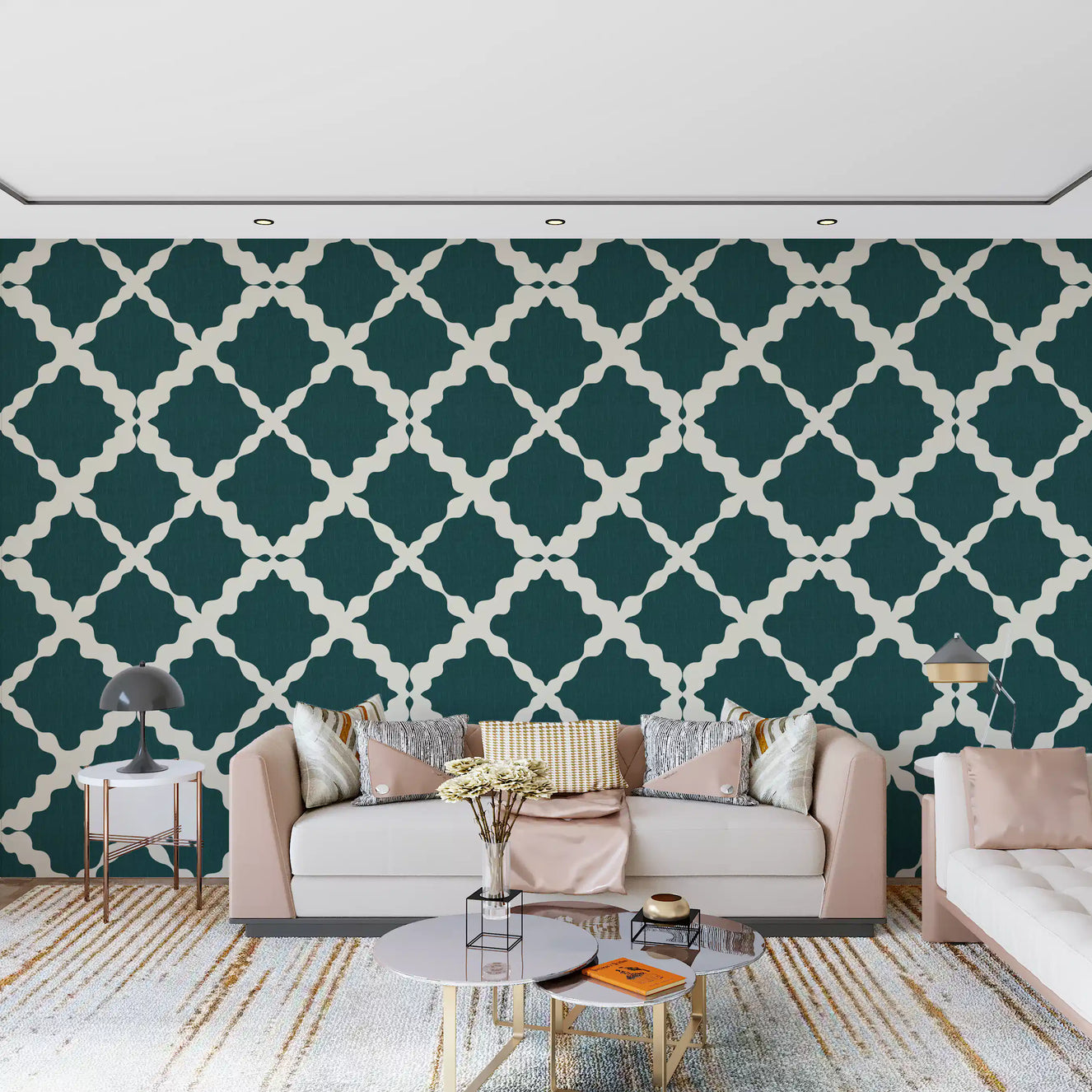Textured Lattice Trellis Geometric Deep Teal Minimalist Modern  Wallpaper⁠
