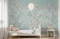 Pink peonies and birds fill a Kids bedroom with the Serene Chinoiserie Aviary wall mural.