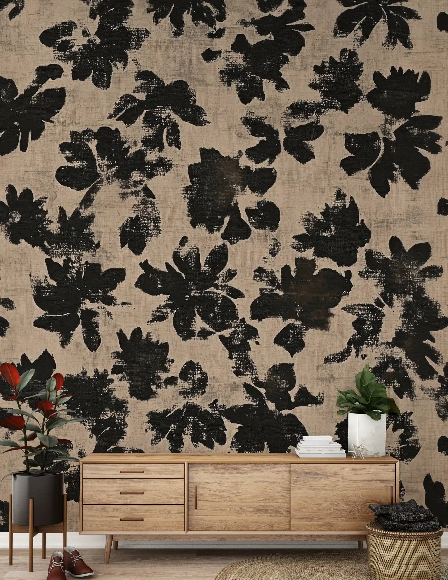 Distressed Floral Silhouette Wall Mural