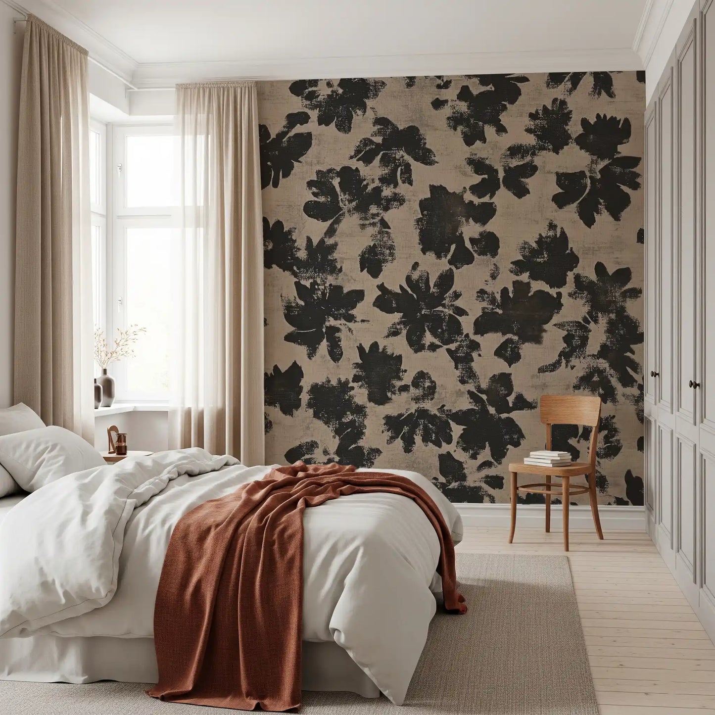 Distressed Floral Silhouette Wall Mural