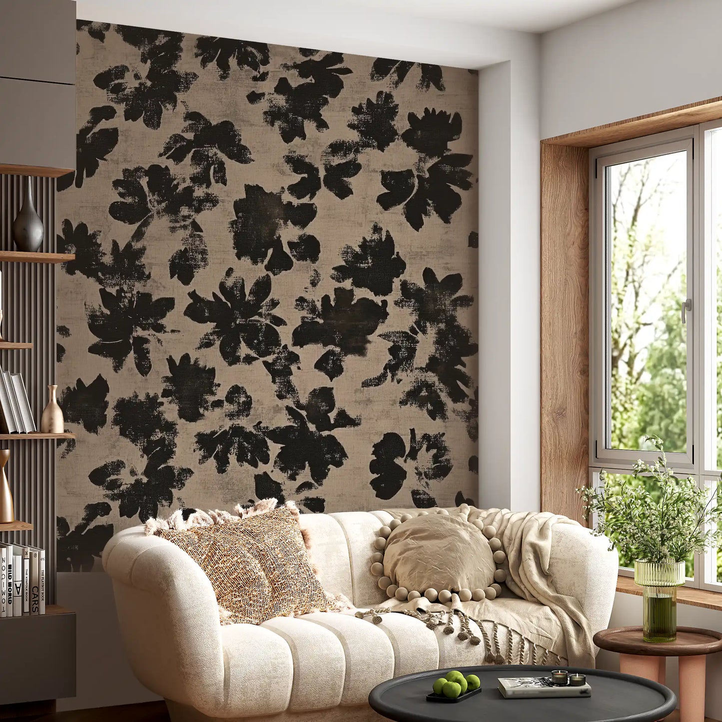 Distressed Floral Silhouette Wall Mural