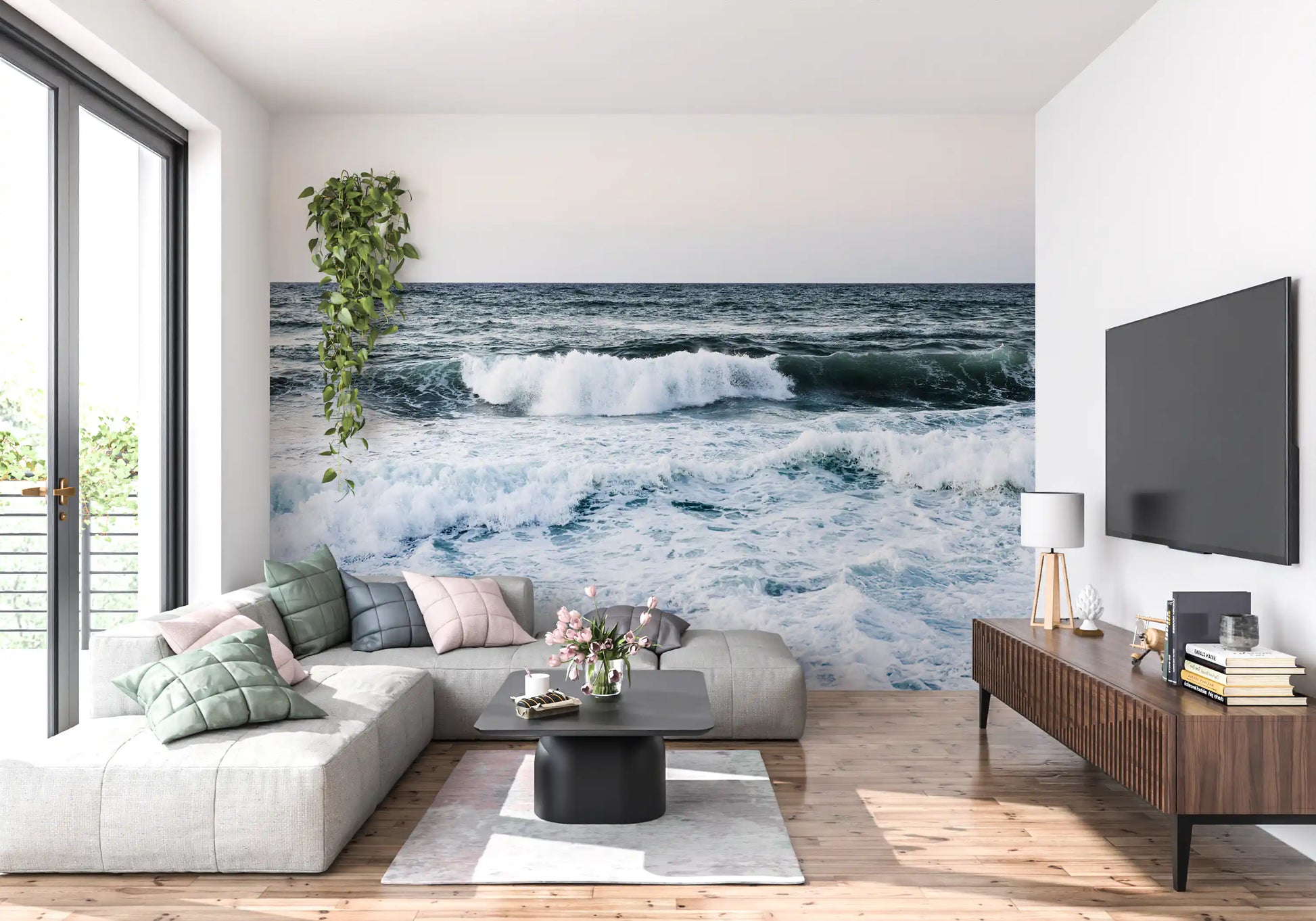 Crashing sea waves feature across this Ocean Scapes Wall Mural located in the lounge.