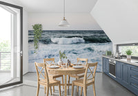 Aquatic droplets scatter widely across the foreground of this Ocean wall mural.