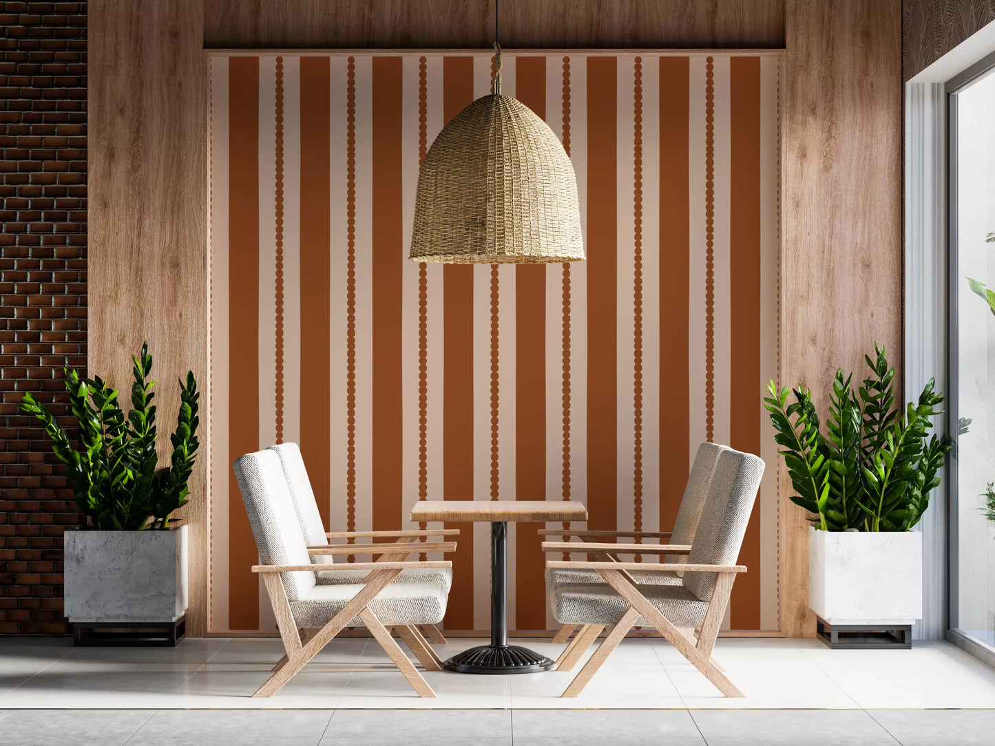Warm Earth Stripes & Scallops Wallpaper⁠