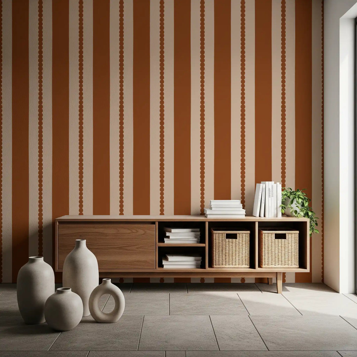 Warm Earth Stripes & Scallops Wallpaper⁠