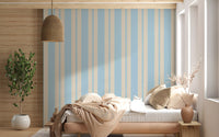 Straight blue lines from the Stripes wallpaper suit a large Bedroom.
