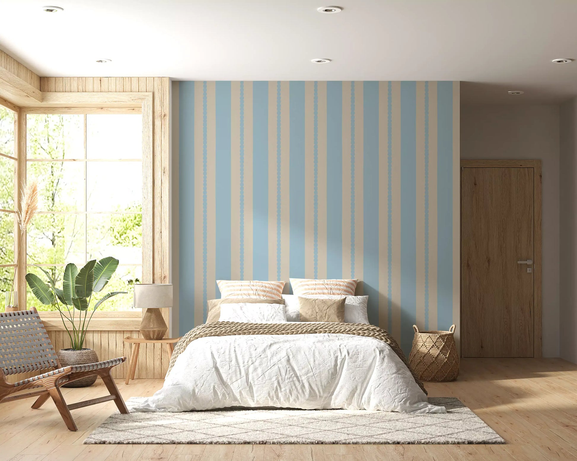 Scalloped Serenity Stripes Wallpaper presenting a flat two tone pattern.