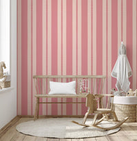 Blush Scallop Stripes Wallpaper revealing straight and undulating vertical pink borders.