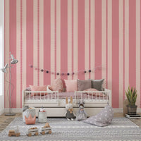 Blush Scallop Stripes Wallpaper adding two tone geometric shapes inside the Nursery.