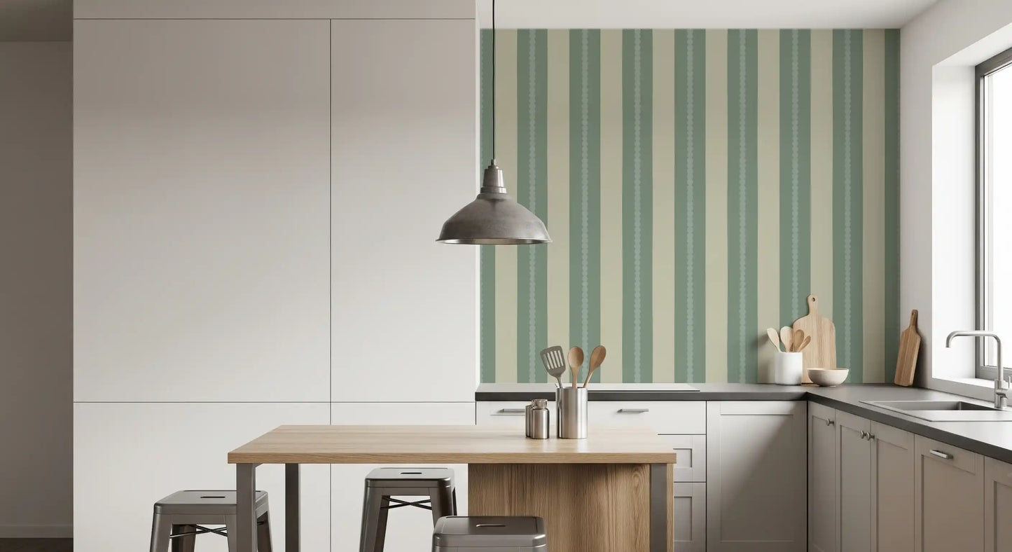 Soft Sage & Beige Stripes Wallpaper⁠