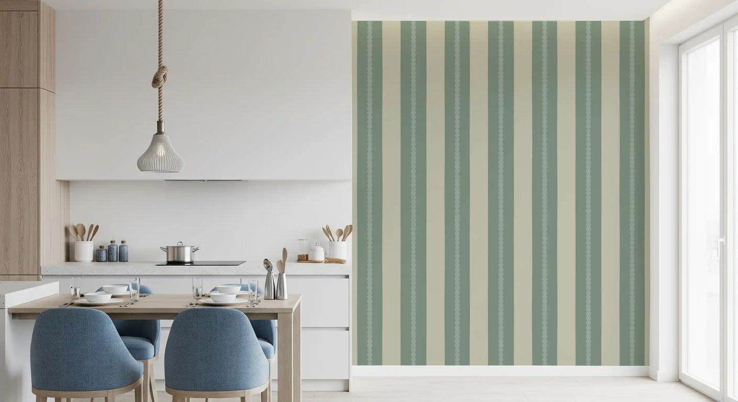 Soft Sage & Beige Stripes Wallpaper⁠