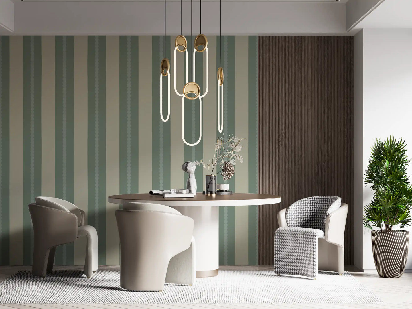 Soft Sage & Beige Stripes Wallpaper⁠