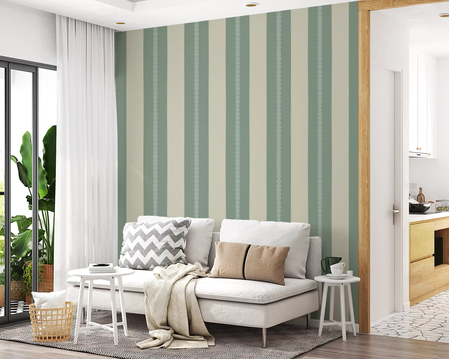 Soft Sage & Beige Stripes Wallpaper⁠
