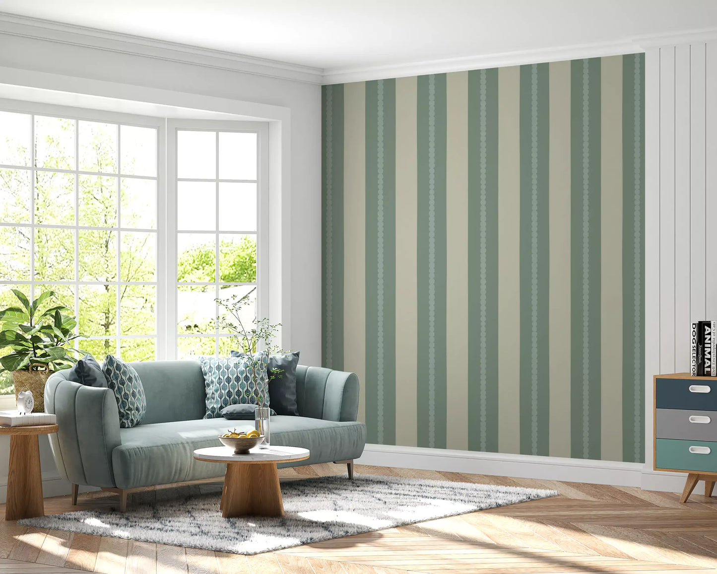 Soft Sage & Beige Stripes Wallpaper⁠