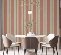 Warm Sands & Terracotta Stripes Wallpaper installed cleanly across a dining room