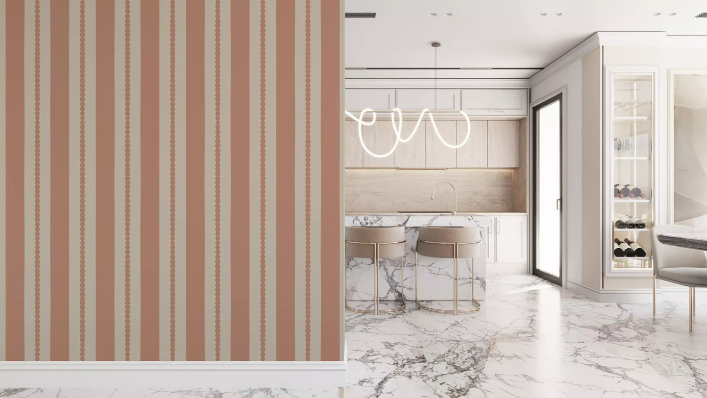 Thick vertical bands repeat constantly on the Warm Sands & Terracotta Stripes Wallpaper