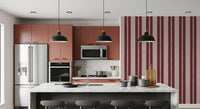 Spacious kitchen-dining area featuring vertical stripes wallpaper