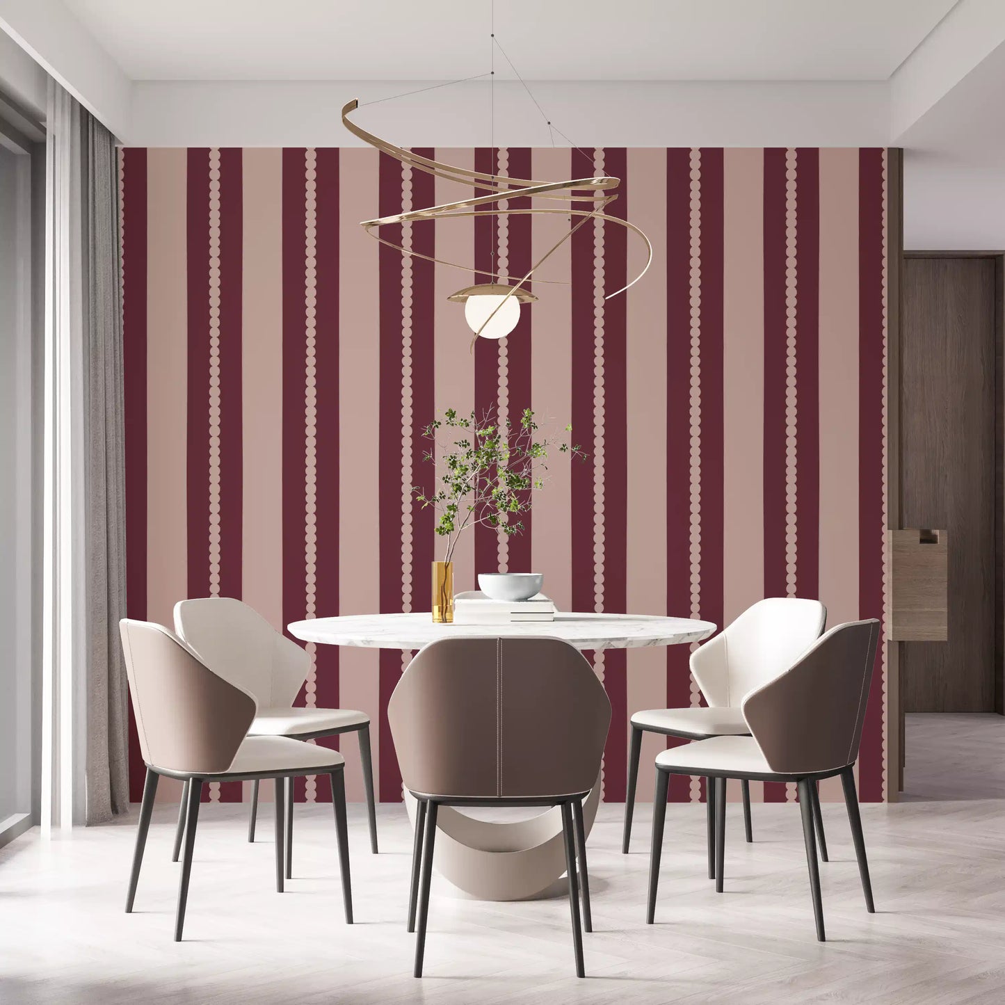 Close up view of the striped pattern on this premium wallpaper