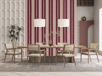 Blush & Berry Scallop Stripes Wallpaper on a Dining room 