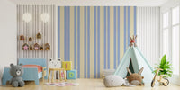 the Scalloped Sky Stripes Wallpaper showing blue and cream stripes.
