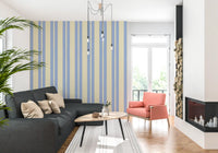 Smooth cream bands next to blue segments on the Scalloped Sky Stripes Wallpaper.