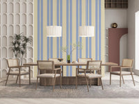 Dining room Sky Stripes Wallpaper creates a clean striped backdrop.