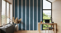 This home office features the Scallop & Dot Vertical Harmony Wallpaper⁠