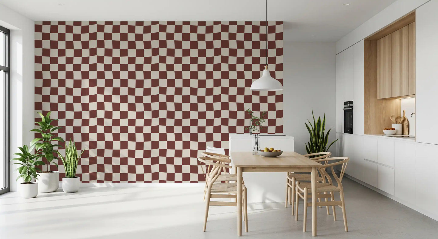 Wavy squares form the pattern of Groovy Checkered Ripple wallpaper.