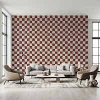 Living room Brown squares characterize this checkered wallpaper.
