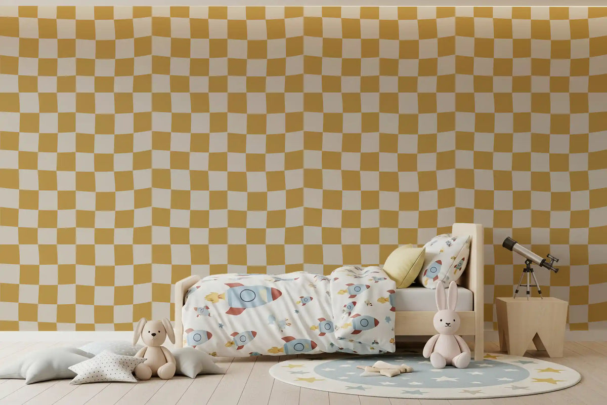 Checkerbaord Pattern Ripple Golden Yellow Ripple Checkerboard Geometric Wallpaper