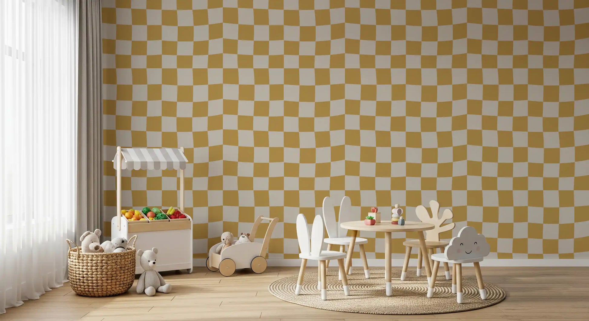 Modern geometric appeal defines the Checks wallpaper aesthetic in this image.