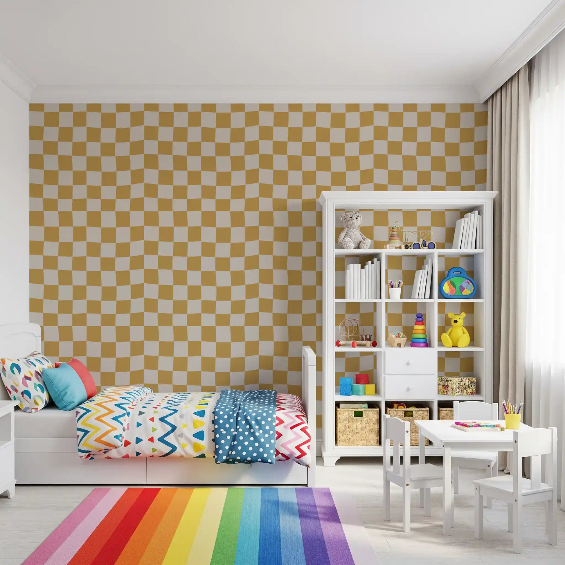 An Play room feels more dynamic when decorated with Checks wallpaper patterns.