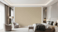 Used here in a Bedroom, the wavy beige checks wallpaper plays a supporting role.