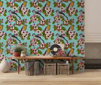 Robin and titmouse wallpaper gives a Hallway a botanical lift