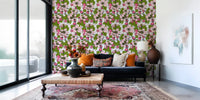 Dark outlines define the blooming blossom wallpaper elements vividly.