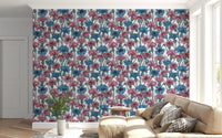Cornflowers dominate the elegant wallpaper applied inside a quiet Living room