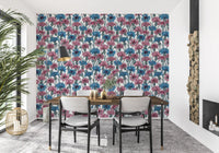 Vintage botanical drawings inspire the complex cornflowers on this custom wallpaper.
