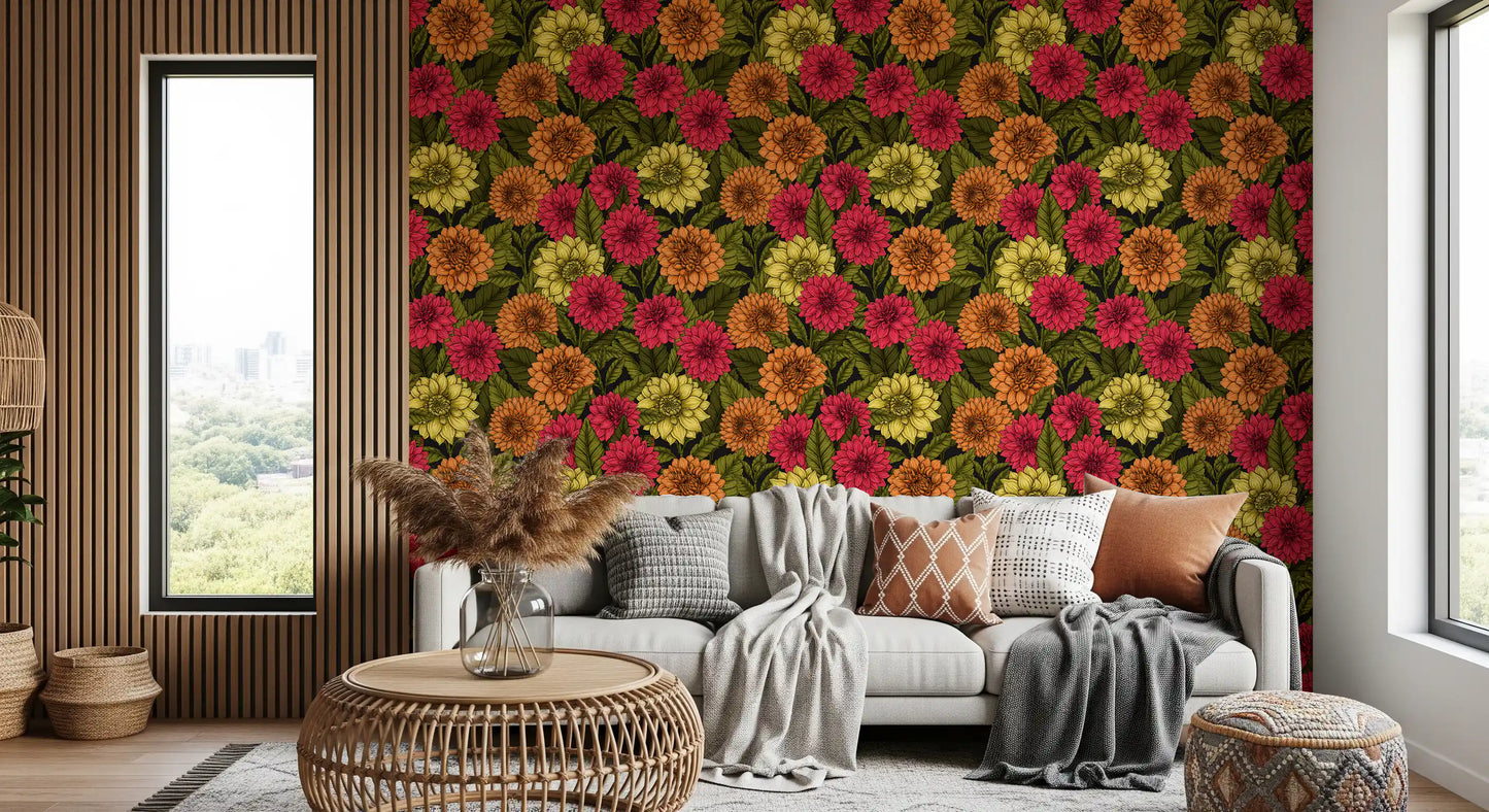 Highly detailed linework defines the beautiful Dahlia wallpaper texture.