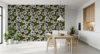 Shadows contour each blooming flower head presented by the vintage garden wallpaper.