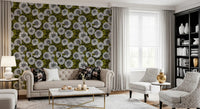 White Dahlia garden wallpaper adds character to an open Living room space easily.