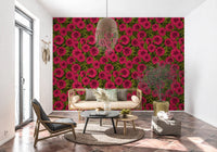 Intricate botanical graphics define the striking Dahlia garden Wallpaper layout closely.