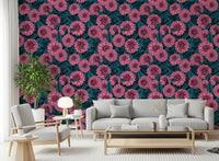 Dark floral motifs create focus on the garden wallpaper within a residential hallway.