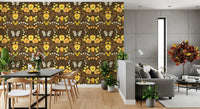 White bell-shaped flowers trail across the Dollhouse garden wallpaper.