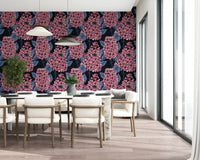 An organized dining room gains refined interest via this Lilac Wallpaper.