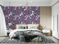 This lilac wallpaper brings a sophisticated garden charm to the Living room space.