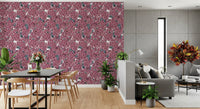Bold pink blossoms of the Pink Lilac garden wallpaper energize a Living and dining room.