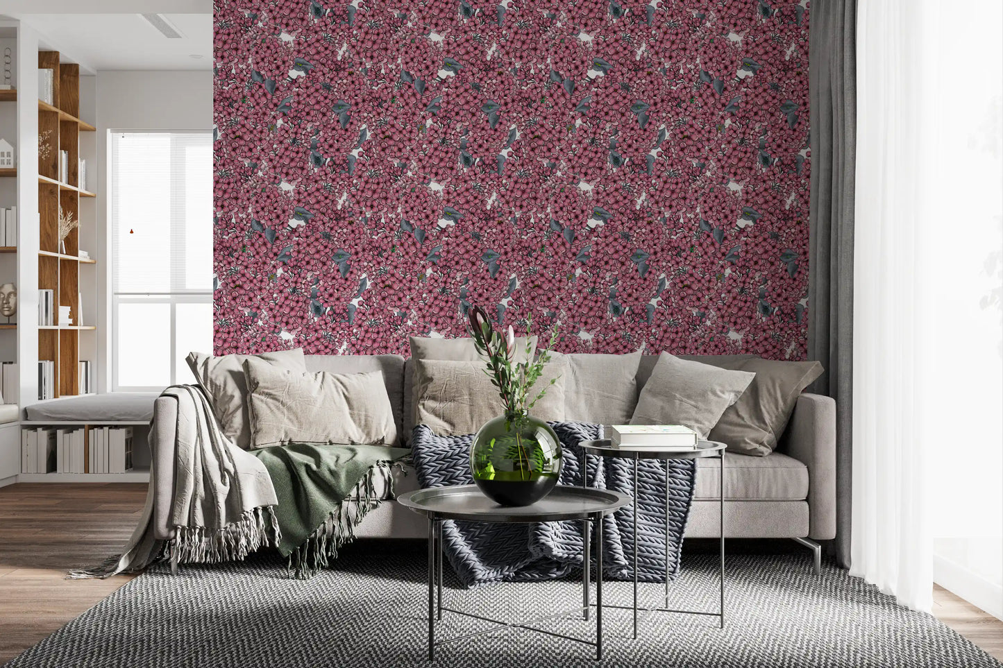 Massive flower heads dominate the Pink Lilac garden wallpaper layout.