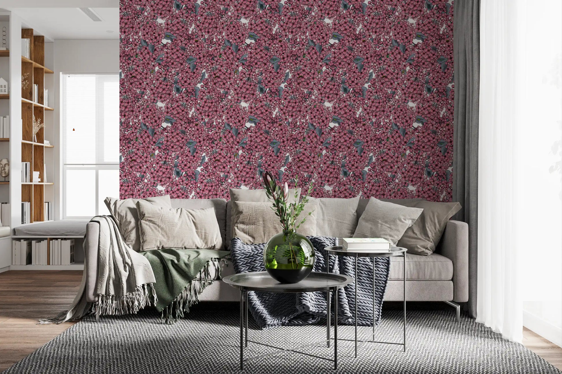 Massive flower heads dominate the Pink Lilac garden wallpaper layout.