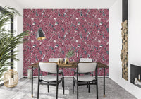 An airy Dining room features the striking Pink Lilac garden wallpaper.