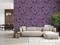 Dark Living room interiors benefit from this vibrant Violet Lilac garden wallpaper.